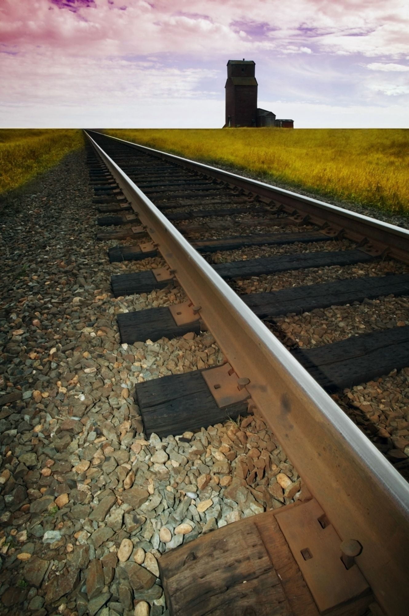 Train Track With Grain Elevator Canvas Art - Kelly Redinger Design Pics (22 x 34)