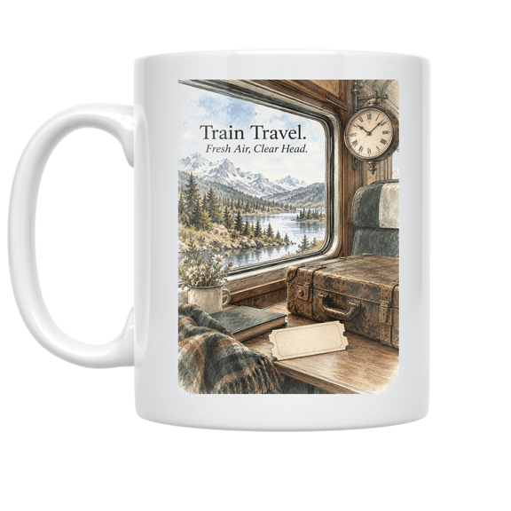Train Travel Fresh Air Clear Head - Rail Travel Enthusiast - 11 oz Ceramic Coffee Mug