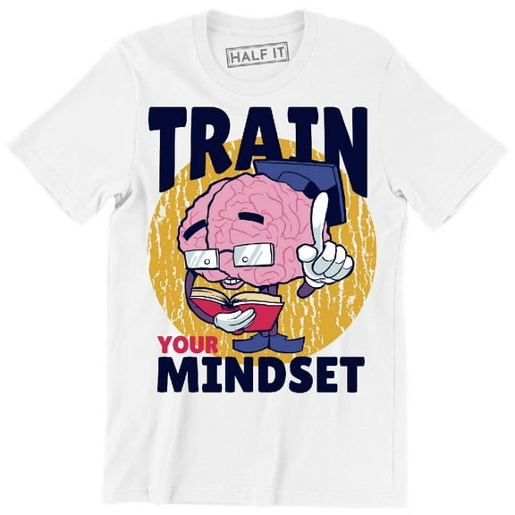 Train Your Mindset Funny Geek Nerd Brain Reading A Book Men's T-Shirt
