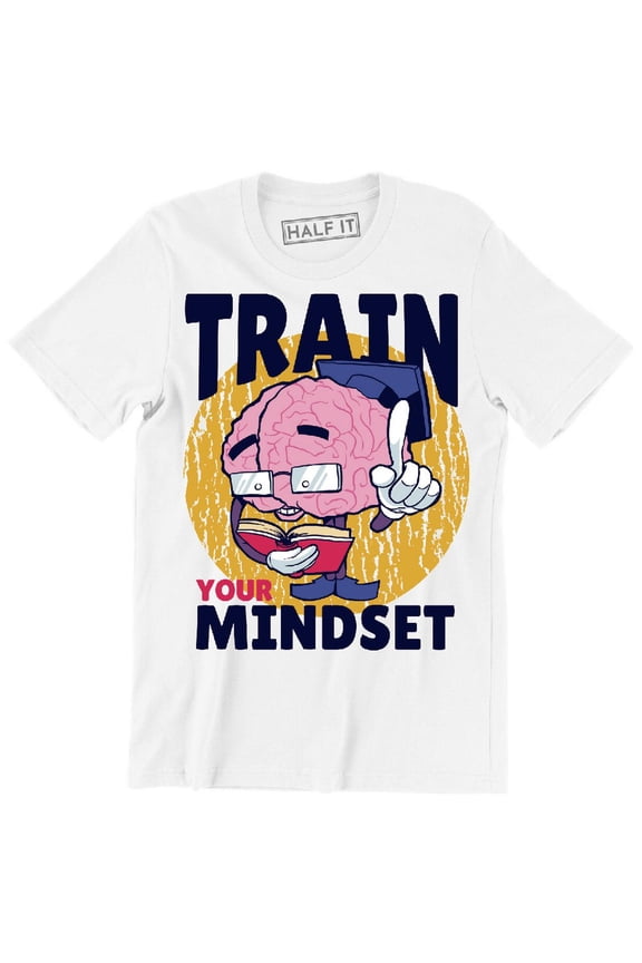 Train Your Mindset Funny Geek Nerd Brain Reading A Book Men's T-Shirt