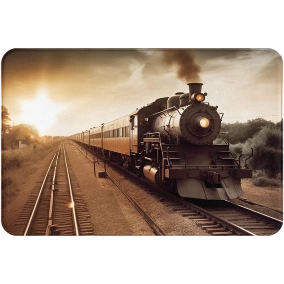 Train and Railway Print Indoor Doormat Memory Foam Non Slip Rubber Back Bath Rug for Front and Back Doors Laundry Room Living Room Bedroom 16 x 24 in