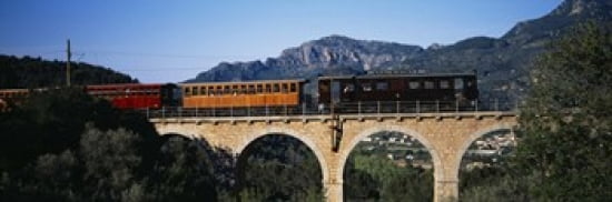 Train crossing a bridge Sierra De Tramuntana Majorca Spain Canvas Art - Panoramic Images (36 x 12)
