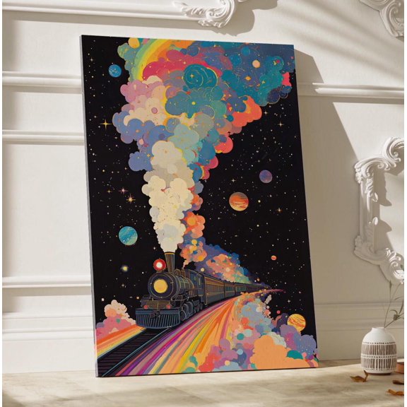 Train in Space Wall Art Colorful Celestial Decor, Unframed Paper Print Size 8x12