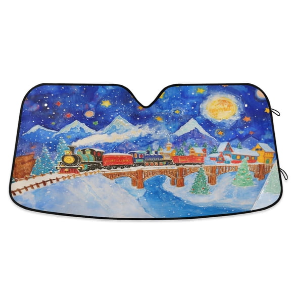 Train in Winter Car Windshield Sun Shade Foldable Car Front Window Visor Heat and UV Protection 53x23.5