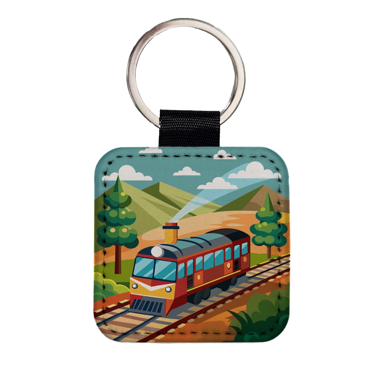 Working Train Keychain Train on Track Faux Leather Square Keychain - Walmart.com