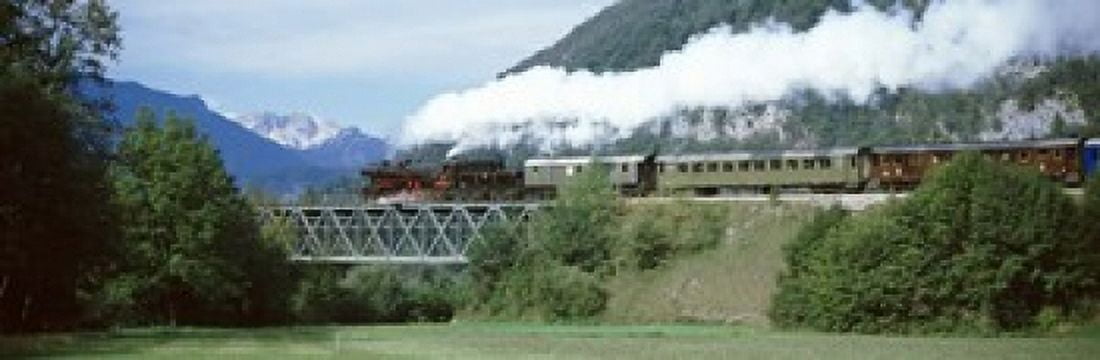 Train on a bridge Bohinjska Bistrica Slovenia Canvas Art - Panoramic Images (18 x 6)