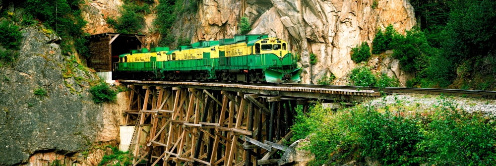 Train on a bridge White Pass And Yukon Route Railroad Skagway Alaska USA Canvas Art - Panoramic Images (6 x 18)