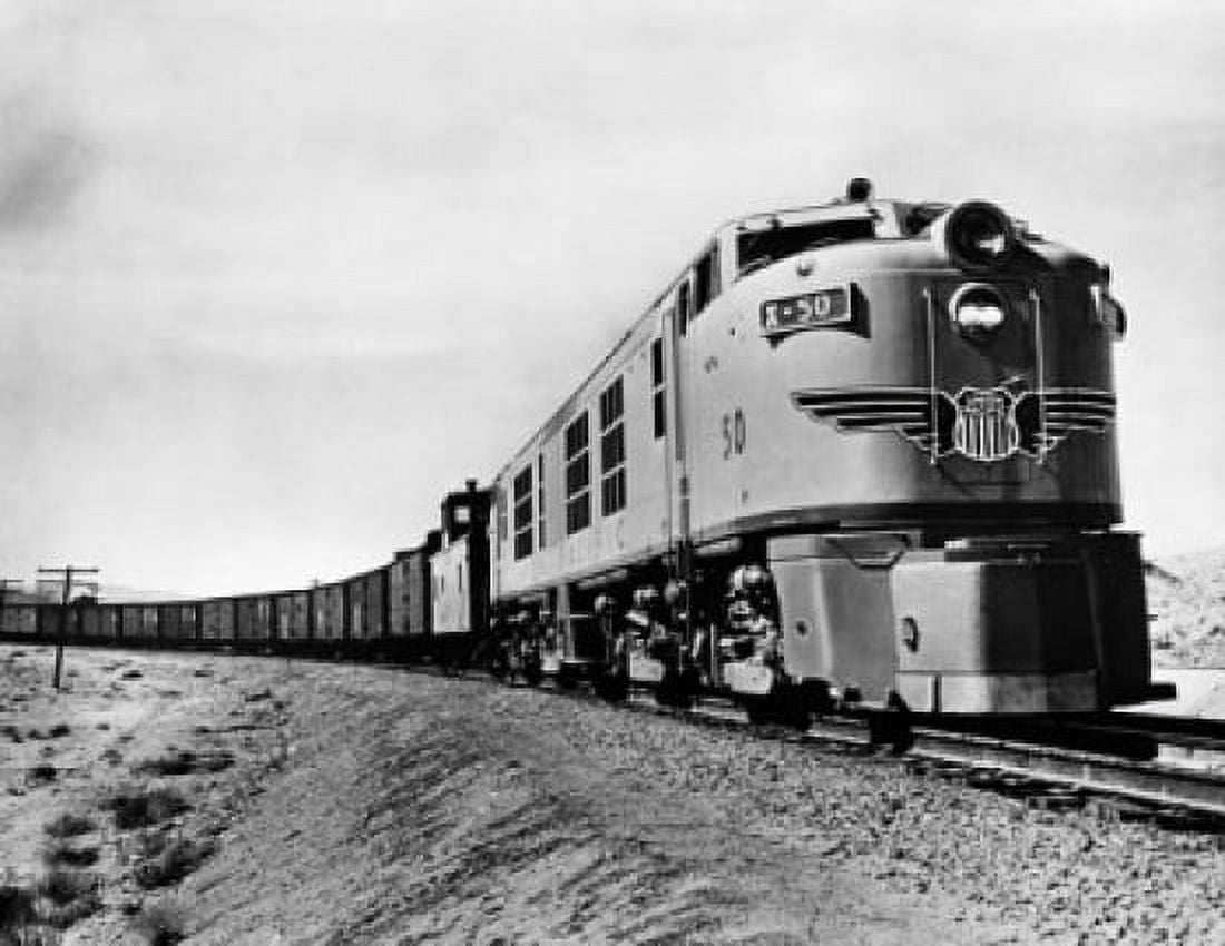 Train on a railroad track Canvas Art - (24 x 36)