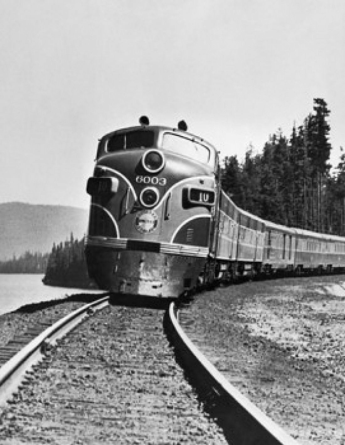 Train on a railroad track Southern Pacific Shasta Route Odell Lake Oregon USA Canvas Art - (18 x 24)
