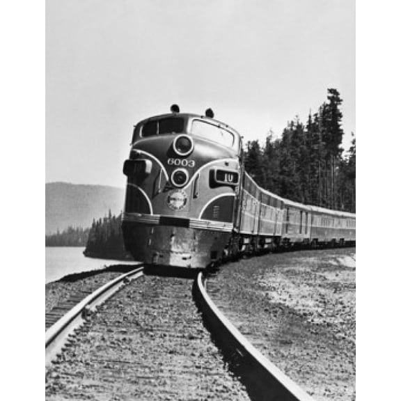 Train on a railroad track Southern Pacific Shasta Route Odell Lake Oregon USA Canvas Art - (18 x 24)