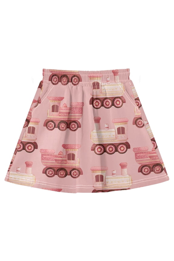 Train with Laces Set Against Pattern Cotton Skirt Built-in Liner Elastic A-Line Flared Skirt with Pockets