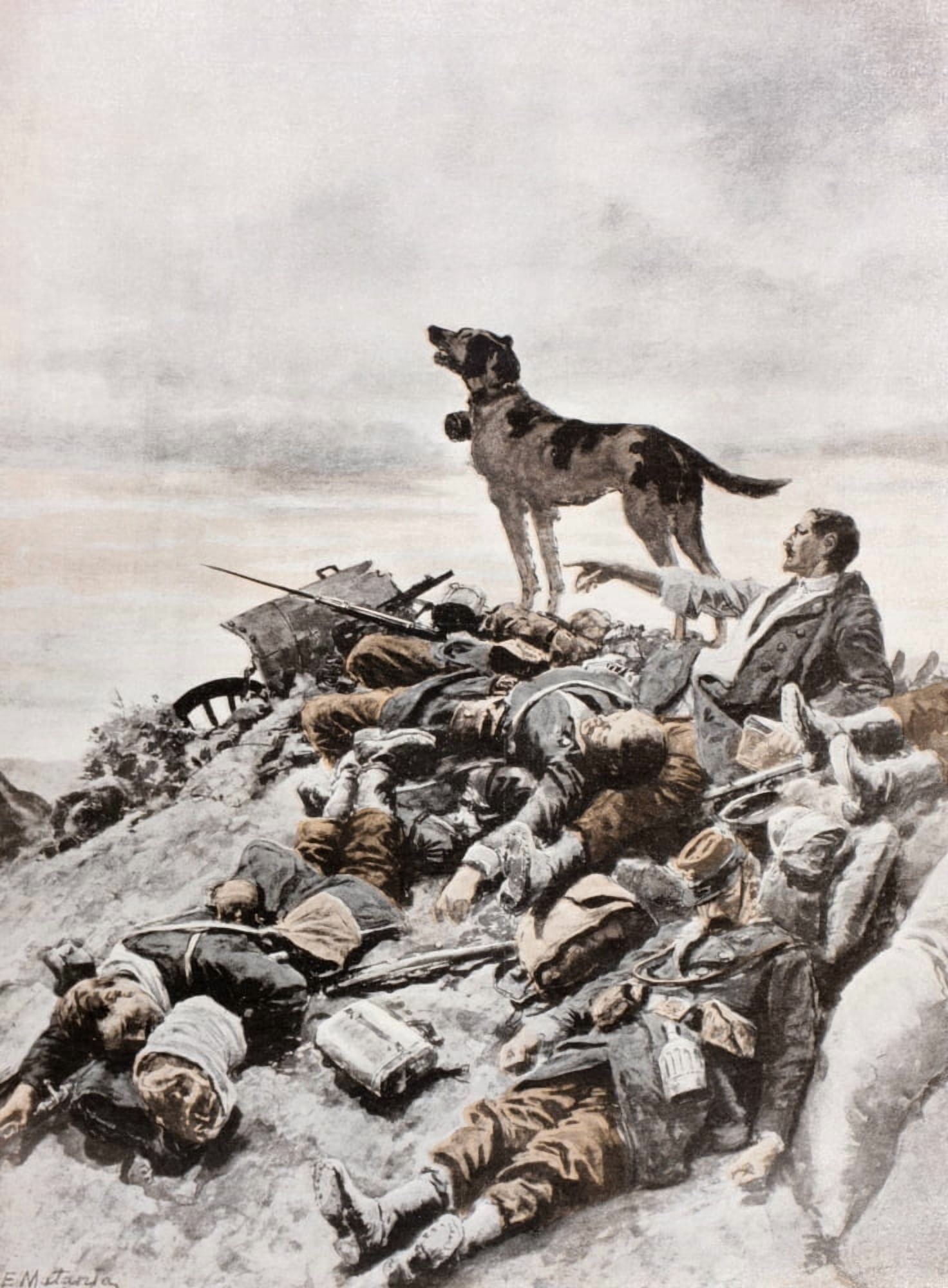 A Trained Dog Working With The Red Cross Standing By A Survivor Of A German Attack And Barking To Draw Attention To Their Position From La Esfera 1914 Canvas Art - Ken Welsh Design Pics (24 x 32)