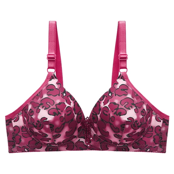 Training Bra for Girls Women Leopard Comfortable Breathable Back Closure Printed Non-Wired Bra V-Neck No Underwire Bra Feature Hook and Eye Closure Training Bra Style Y-443 , Red-d M