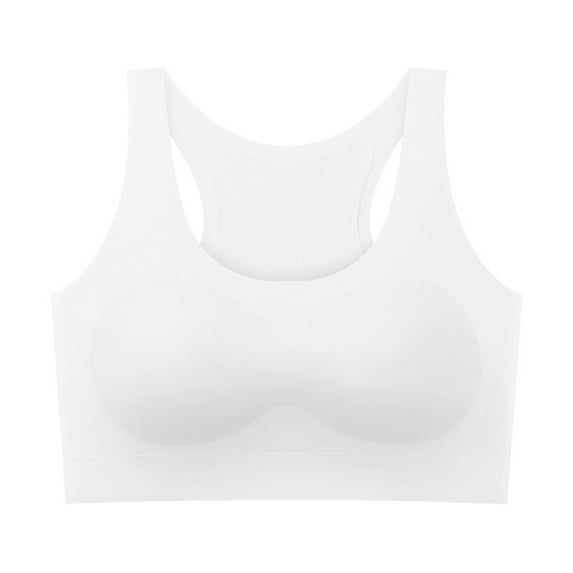 Training Bra with Padding Girls Sports Racerback Bra - Girls Smoothing Back Seamless Bras Built-In Chest Pad Solid Colors Training Bras for Teens White 15-16Y