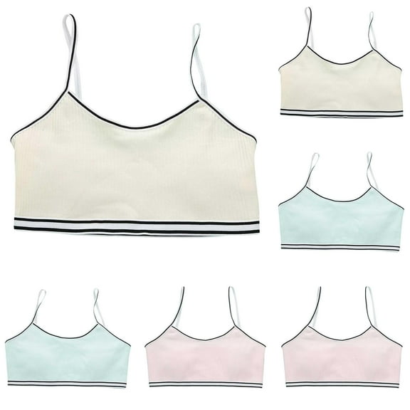 Training Bra for Girls Racerback Straps & Soft Elastic Cotton & Spandex 10 to 16 Years Girls Seamless Training Bras Underclothe 6Pcs