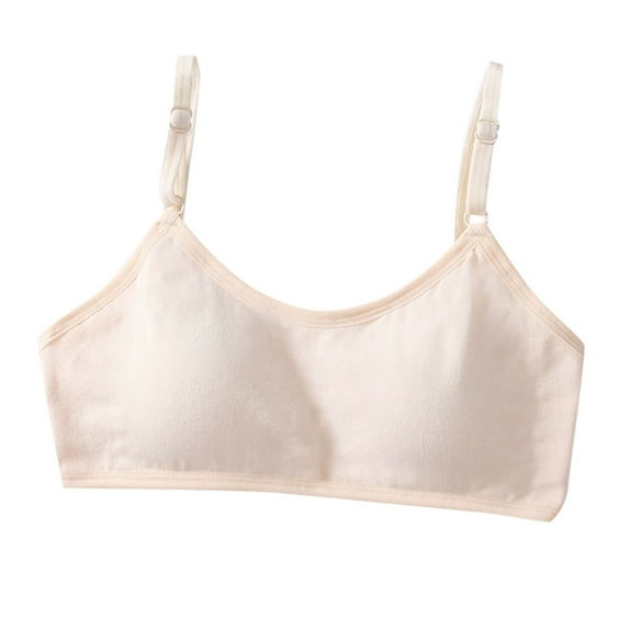 Training Bras Kids Girls Solid Wire Free Bralettes Breathable Soft Stretchy Training Bras with Adjustable Straps Girls Training Bra Beige 7 Years-18 Years