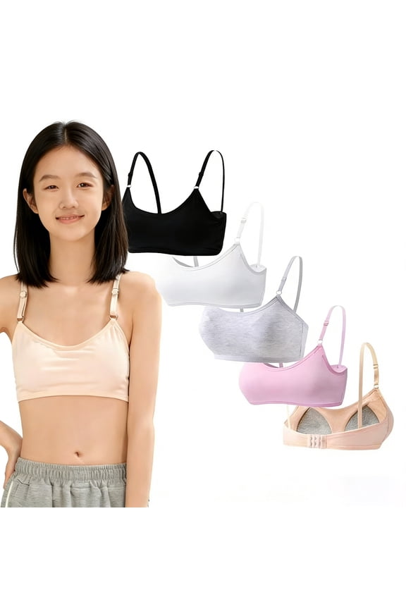 Training Bras for Big Girls Wireless Cotton Lightly Padded Bras Adjustable Straps Back Closure Smooth Stretchy Kids First Bra 10-16 Years