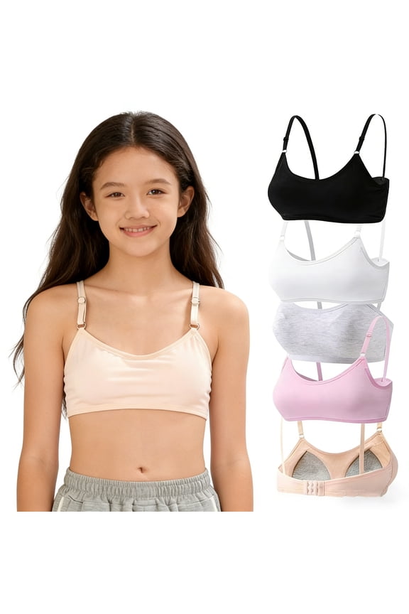 Training Bras for Big Girls Wireless Cotton Lightly Padded Bras Adjustable Straps Back Closure Smooth Stretchy Kids First Bra 10-16 Years