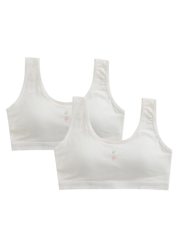 Training Bras for Girls 2 Pack Girls Training Bra with Pads Seamless Sport Bra for Teen Girls Comfyable Cotton Training Bra White 10Y
