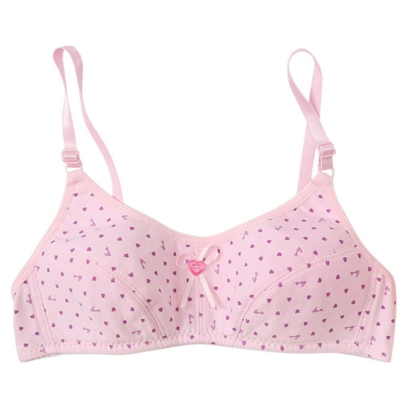 Training Bras for Girls 7-9 Years Hearts Print Fixed Pads Sport Cami Cotton Bras with Adjustable Straps (8-9 Years, Pink)