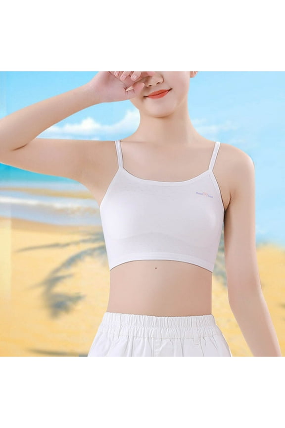 Training Bras for Girls 8-10 Seamless First Girls Bras 8-12 Years Old Racerback Sports Bras Ultra Breathable Comfort White M