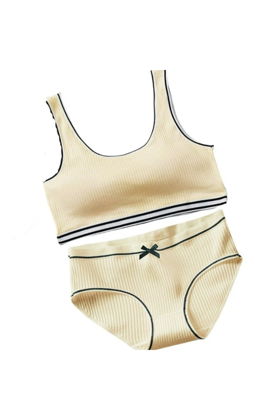 Training Bras for Girls Kids Girls Solid Wire Free Soft Stretchy Bralettes Training Bras Panties 2 Piece Set Girls Bras Beige 8 Years-13 Years