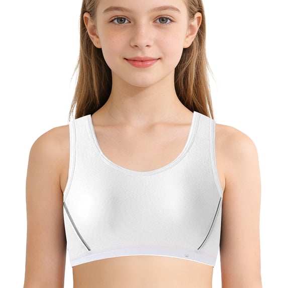 Training Bras for Girls Lightweight Soft Solid Color Sports Seamless Bra Girls Casual Boxers Briefs White Size 17-18 Years