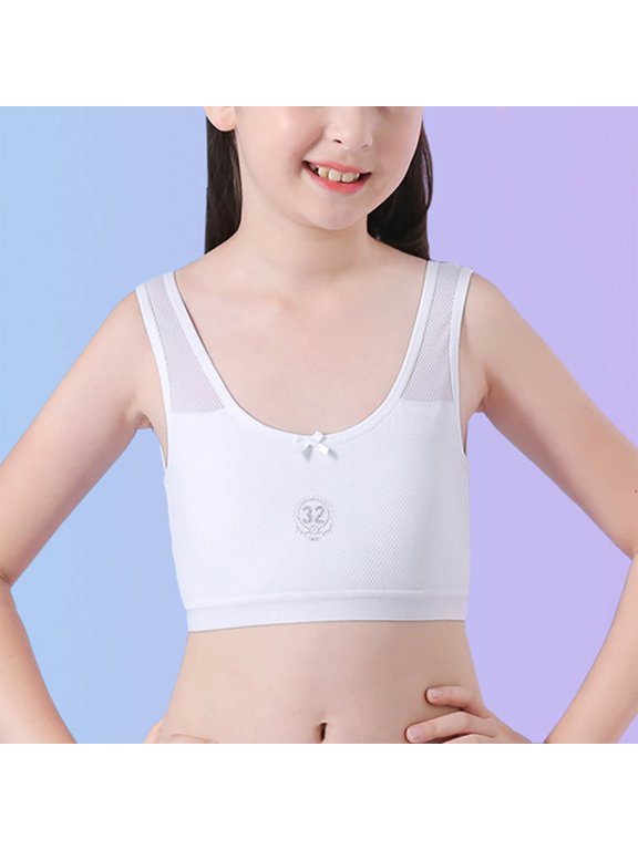 Training Bras for Girls Seamless Breathable Sports Bras Soft Cotton Comfortable Cropped Underwear Tank Tops Teen Underwear White L