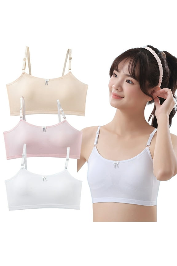 Girls Padded Training Starter Bras Thin Cotton Removable Padding Sports Seamless Everyday Colors 10-16 Years