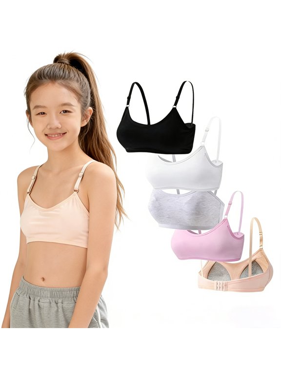 Training Bras for Teen Girls Wireless Cotton Lightly Padded Bras Adjustable Straps Back Closure Soft Comfort Kids First Bra 10-14 Years