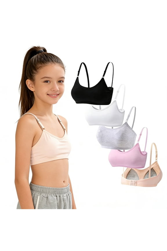 Training Bras for Teen Girls Wireless Cotton Lightly Padded Bras Adjustable Straps Back Closure Soft Comfort Kids First Bra 10-14 Years