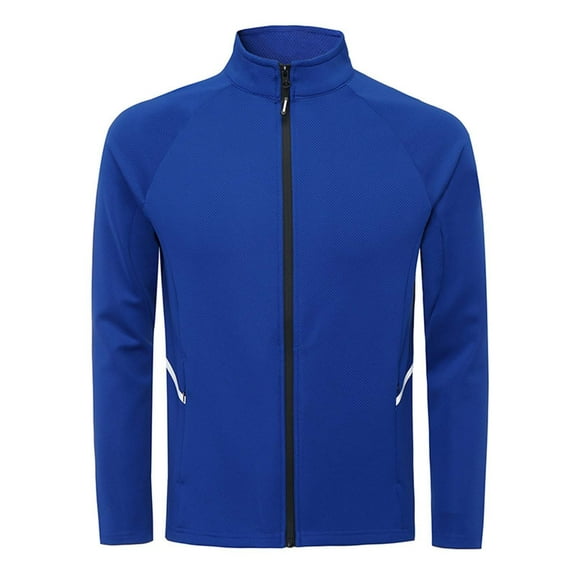 Training Clothing for Men Stand Collar Long Sleeve Full Zip Jackets with Pockets Moisture Wicking Quick Dry Shirts (3XL, Blue)