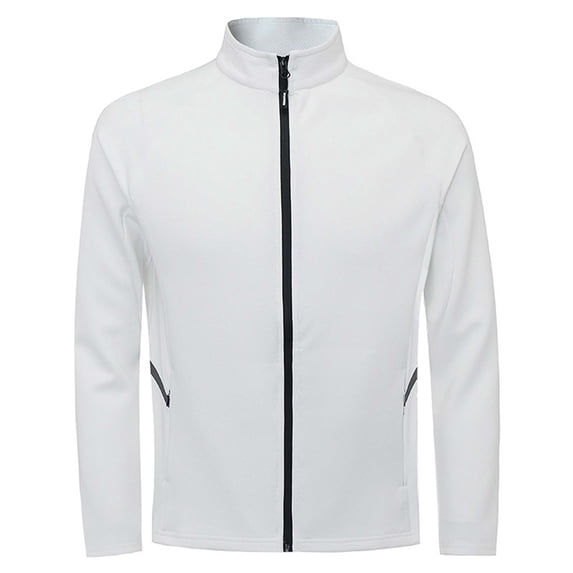 Training Clothing for Men Stand Collar Long Sleeve Full Zip Jackets with Pockets Moisture Wicking Quick Dry Shirts (XL, White)