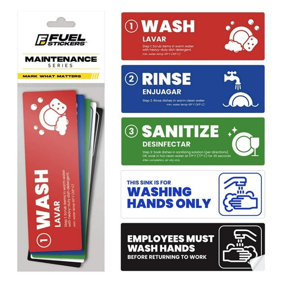 [Training Enhanced] Wash Rinse Sanitize Signs + Hand Wash Only + Employees Must Wash Hands Sign
