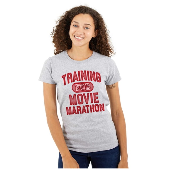 Training For Movie Marathon Womens Fitted Plus Size Graphic Tee Brisco Brands 2X