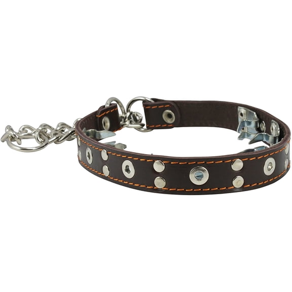 Training Genuine Leather Pinch Martingale Dog Collar Studded 4mm Link Brown 3 Sizes