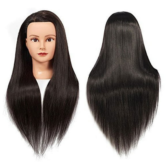 Training Head 26"-28" Female Mannequin Head Hair Styling Manikin Cosmetology Doll Head Long Hair Synthetic Fiber Hair Hairdressing Training Model Free Clamp (1711LB0220)