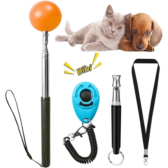Training Kit - 1 Target Stick, 1 Training Clicker, 1 Whistle - Dog Training Equipment Tools, Cat Toilet Trainer Kit, Agility Training Lure Course For Dogs, Kitten Puppy Behavior Aids Trick (B Type)