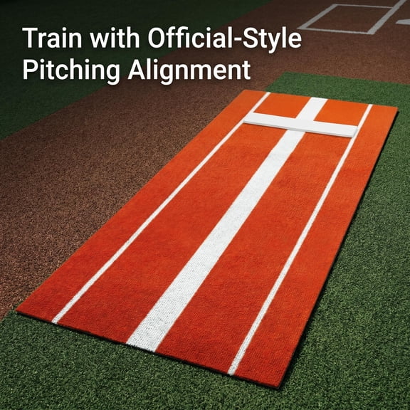 Training Mat for Baseball Softball Pitchers, Alignment Pitching Mat with EVA Shock-Absorbing Foam Base & Rubber Plate, 119.28x36 in Foldable Turf Mat for Indoor Outdoor Practice