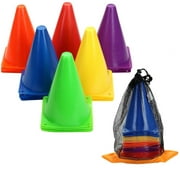 Training Plastic Traffic Cones Set,Festive Events Agility Cones,Sports Soccer Flexible Cone Sets,Sports Equipment for Kids (6 Colors,24 Pack,7 Inch)