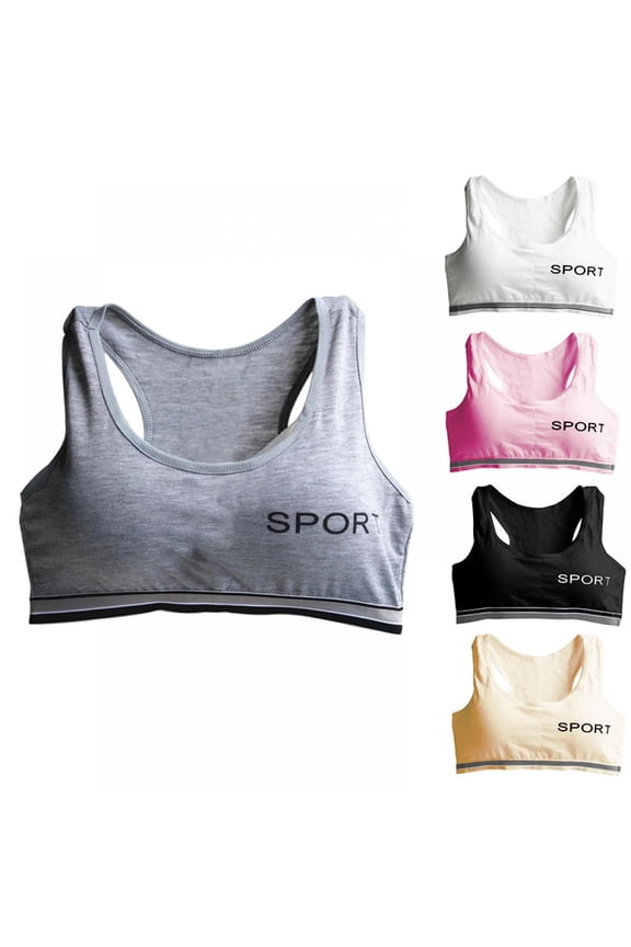 Training Racerback Bras 6-12 Years Girl's Starter Seamless Sports Cotton Bras with Removable Padding - 5 Pack