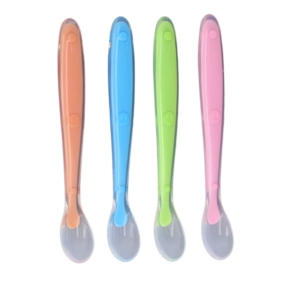 Training Spoons For Babies, Safe Silicone, Ergonomic Handle, Prevents Overfeeding, 4 Piece Set