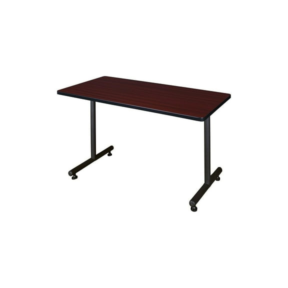Training Table 42 x 24 Inch - Foldable Office Desk with Wheels - Mahogany
