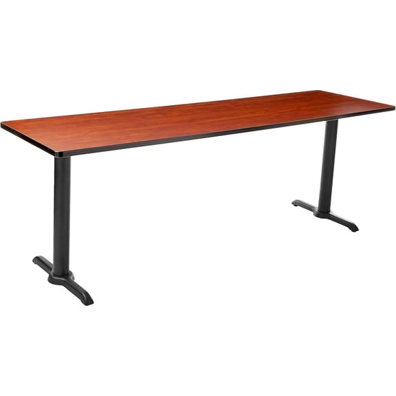 Training Table 84 Inch - Adjustable Height Office Table with Wheels - Cherry Finish