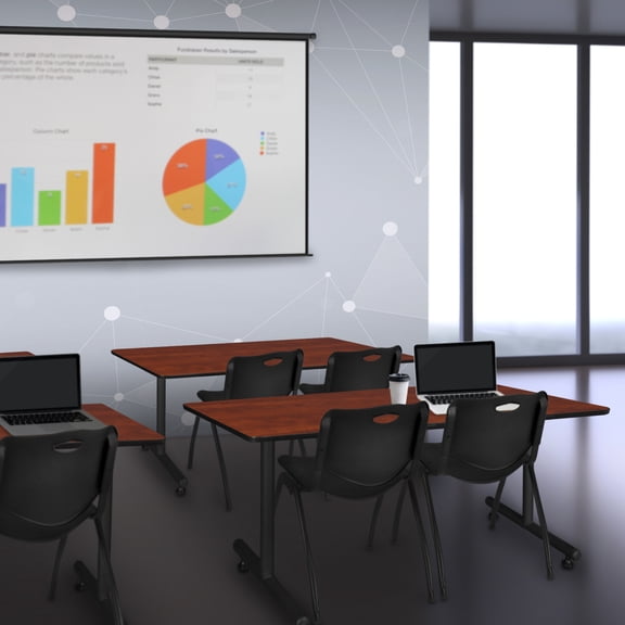 Training Table with Stack Chairs - Cherry Finish - Classroom & Office Use