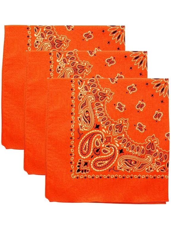Trainmen Paisley Bandanas Head Scarf Do-rag 100% Cotton Bandanna Head Cover 22" x 22", 3 Pack (NeonOrange)