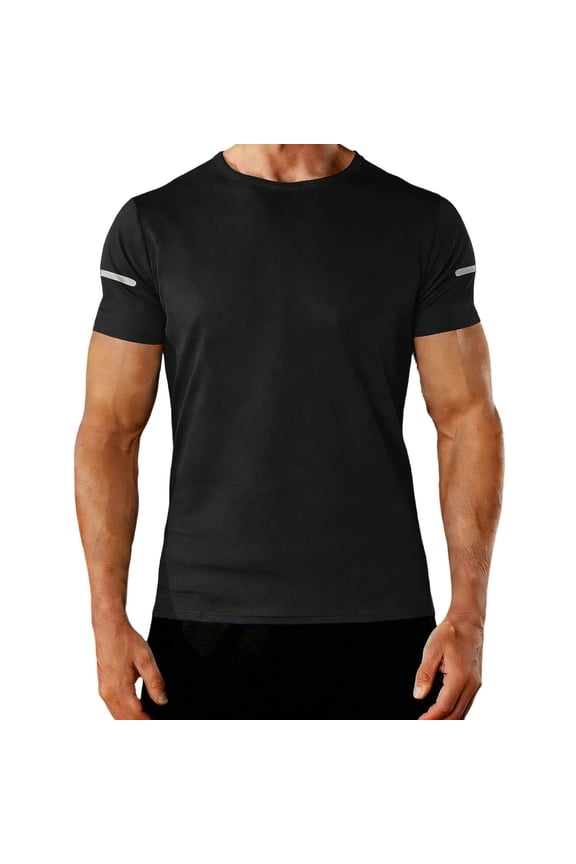 Trainning Tees for Men Short Sleeve T Shirt with Reflective Stripe Breathable Workout Top for Night Running Ridinng Wear Black S