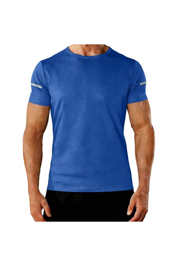 Trainning Tees for Men Short Sleeve T Shirt with Reflective Stripe Breathable Workout Top for Night Running Ridinng Wear Blue S