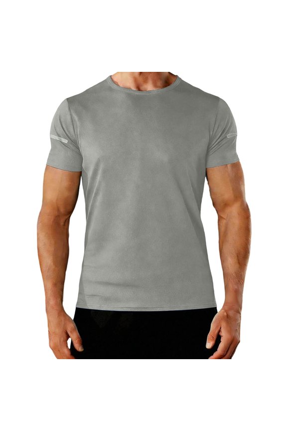 Trainning Tees for Men Short Sleeve T Shirt with Reflective Stripe Breathable Workout Top for Night Running Ridinng Wear Gray S