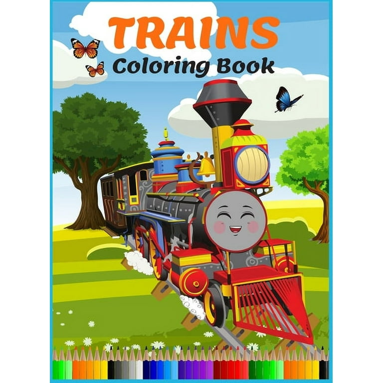Train Coloring Book Large Crayons: Colouring Pages For Kids Ages 2-4 4-8  Fun And Educational Gift